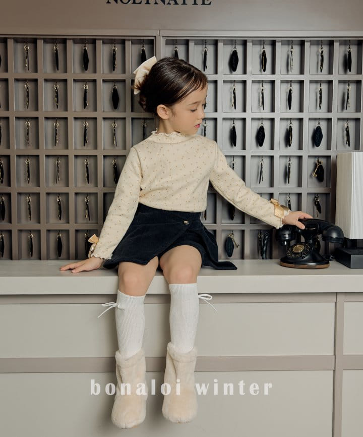 Bonaloi - Korean Children Fashion - #childofig - Gold Sleeves Ribbon Tee - 2