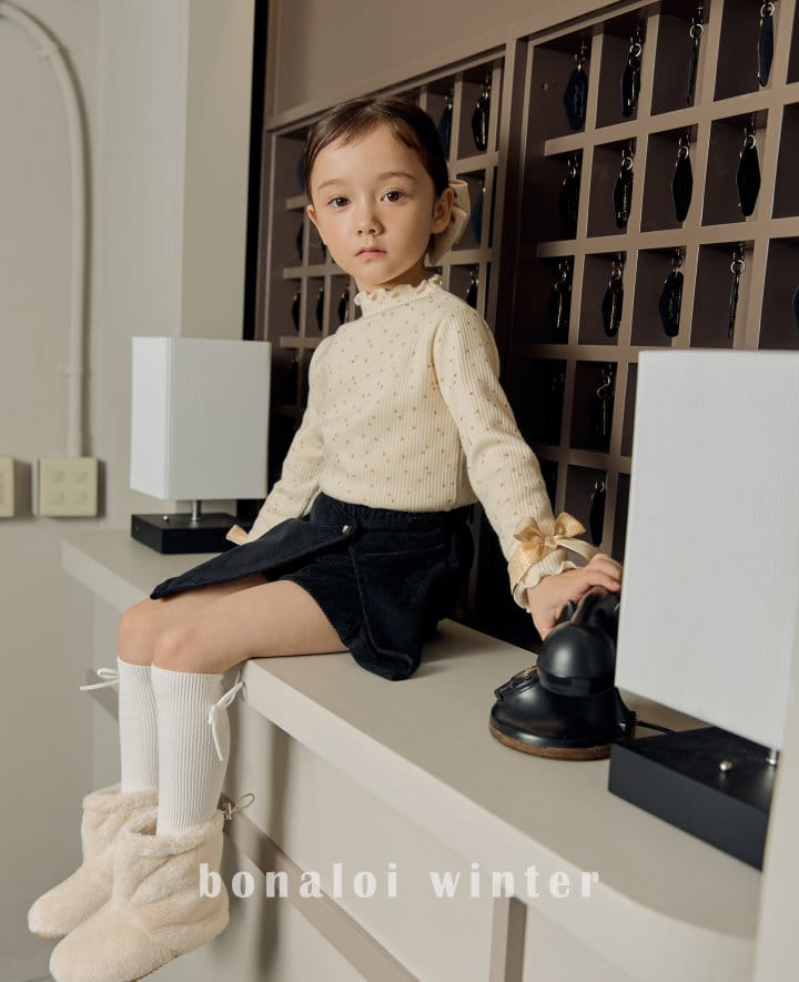 Bonaloi - Korean Children Fashion - #childofig - Gold Sleeves Ribbon Tee - 3