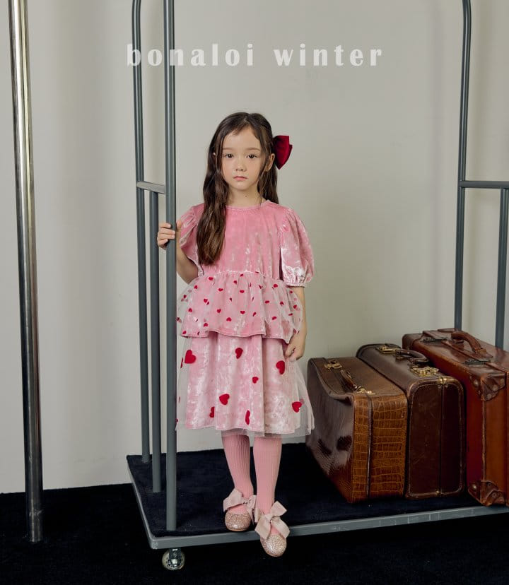 Bonaloi - Korean Children Fashion - #childofig - Heart Mesh Cancan One-piece - 6