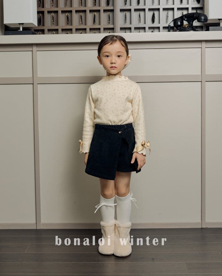 Bonaloi - Korean Children Fashion - #childofig - Gold Sleeves Ribbon Tee - 4