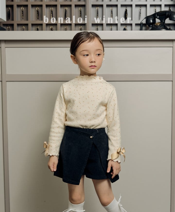 Bonaloi - Korean Children Fashion - #designkidswear - Gold Sleeves Ribbon Tee - 5