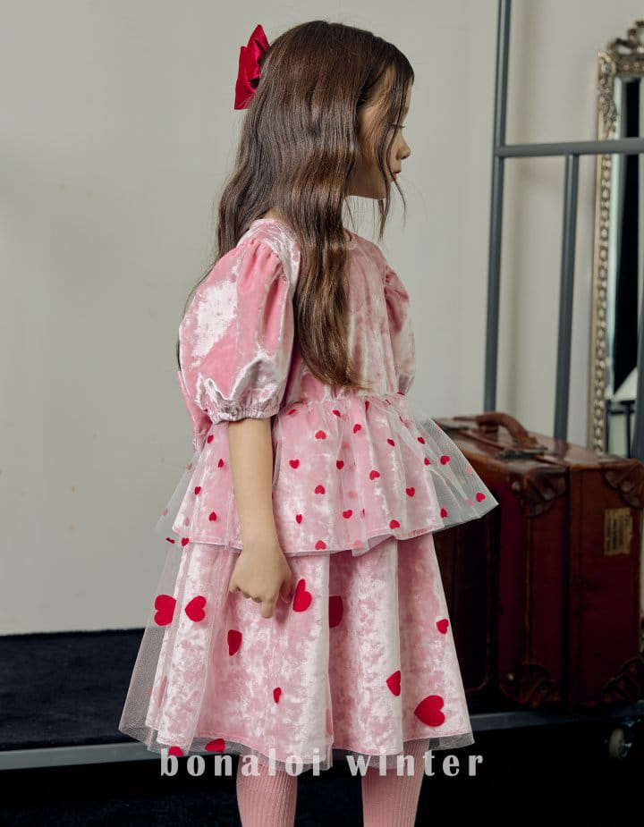Bonaloi - Korean Children Fashion - #discoveringself - Heart Mesh Cancan One-piece - 9