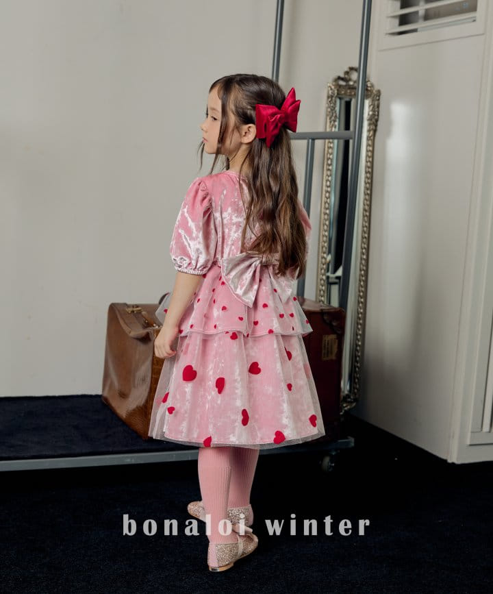 Bonaloi - Korean Children Fashion - #fashionkids - Heart Mesh Cancan One-piece - 10