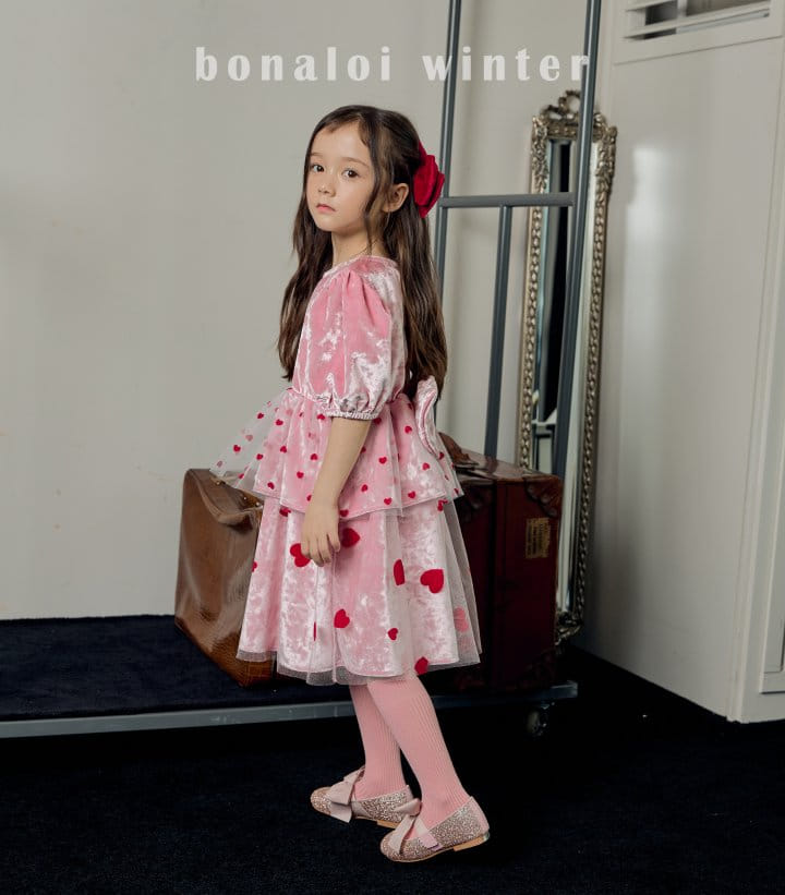 Bonaloi - Korean Children Fashion - #kidsshorts - Heart Mesh Cancan One-piece - 11