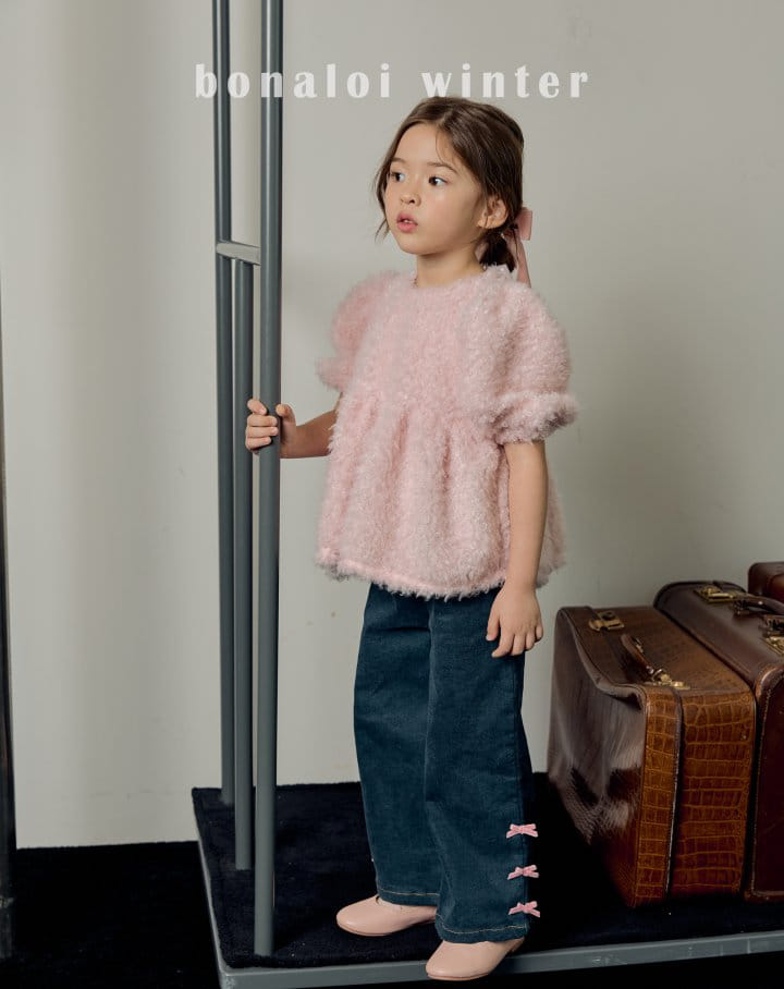 Bonaloi - Korean Children Fashion - #kidsstore - Denim Ribbon Pants - 2