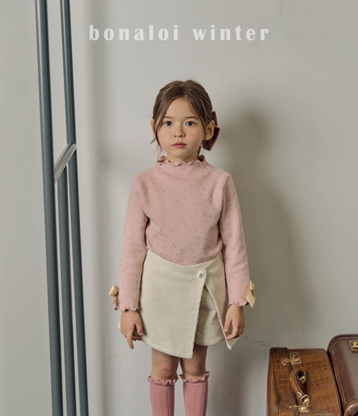 Bonaloi - Korean Children Fashion - #kidzfashiontrend - Gold Sleeves Ribbon Tee - 10