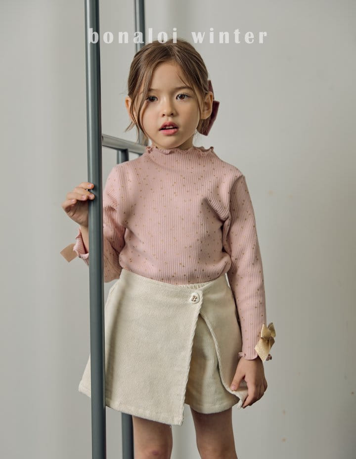 Bonaloi - Korean Children Fashion - #littlefashionista - Gold Sleeves Ribbon Tee - 12