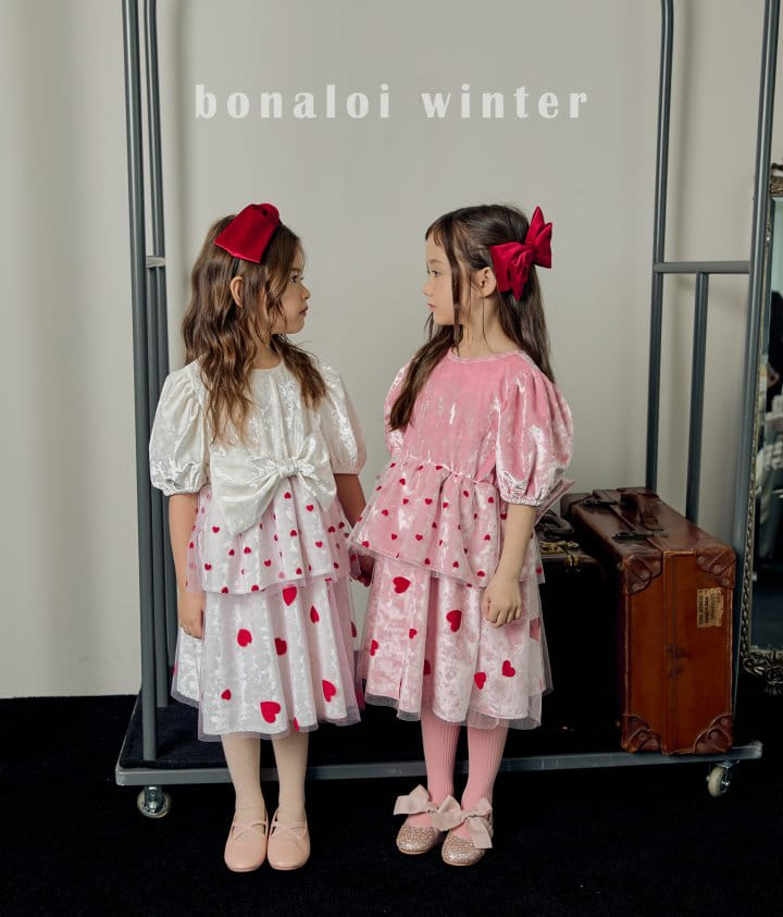 Bonaloi - Korean Children Fashion - #minifashionista - Heart Mesh Cancan One-piece