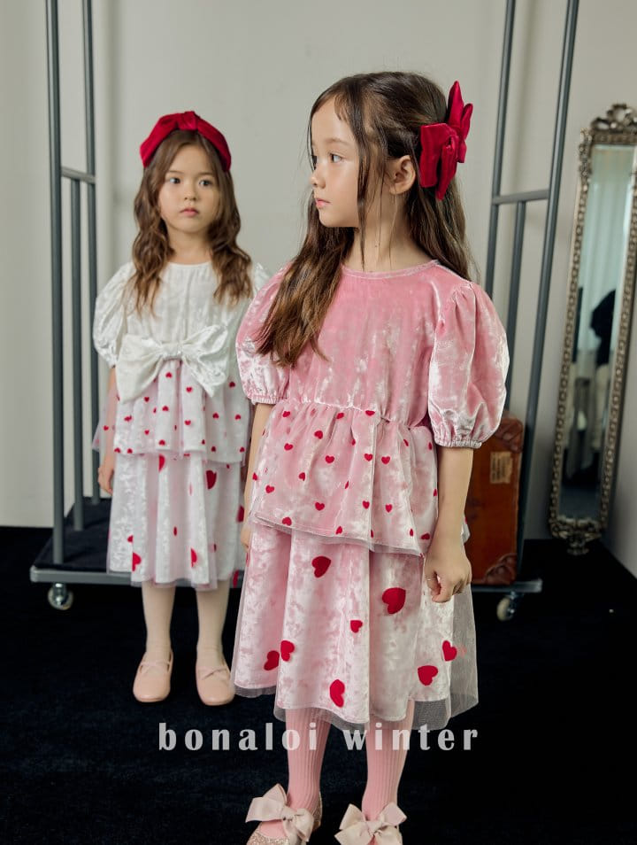 Bonaloi - Korean Children Fashion - #prettylittlegirls - Heart Mesh Cancan One-piece - 2