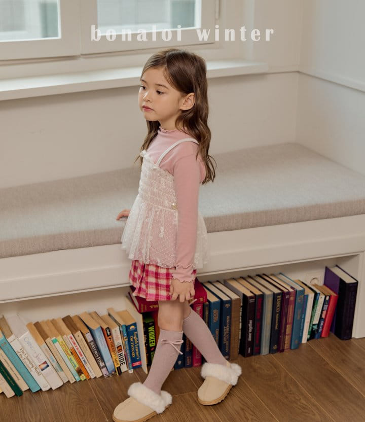 Bonaloi - Korean Children Fashion - #todddlerfashion - Check Wrinkle Skirt pants - 6