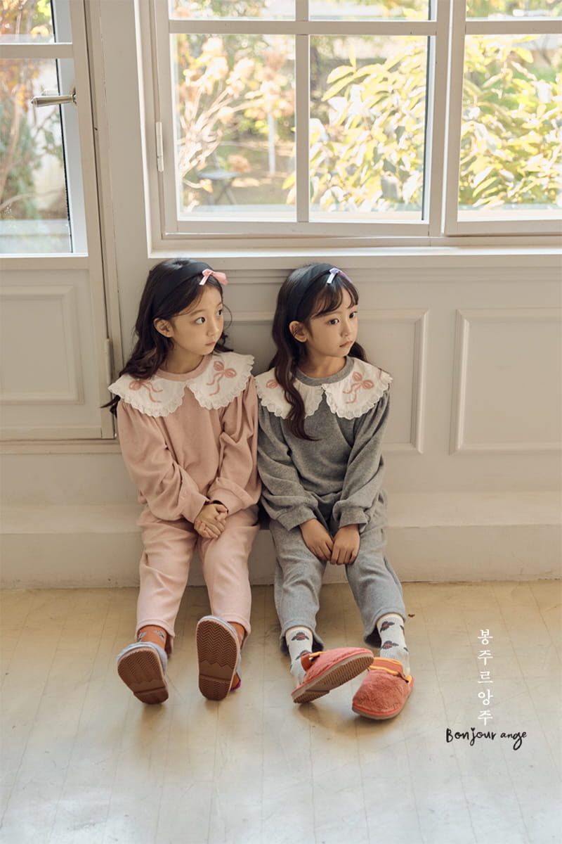 Bonjour Ange - Korean Children Fashion - #kidsstore - Ribbon Bocasi Top Bottom Set - 2