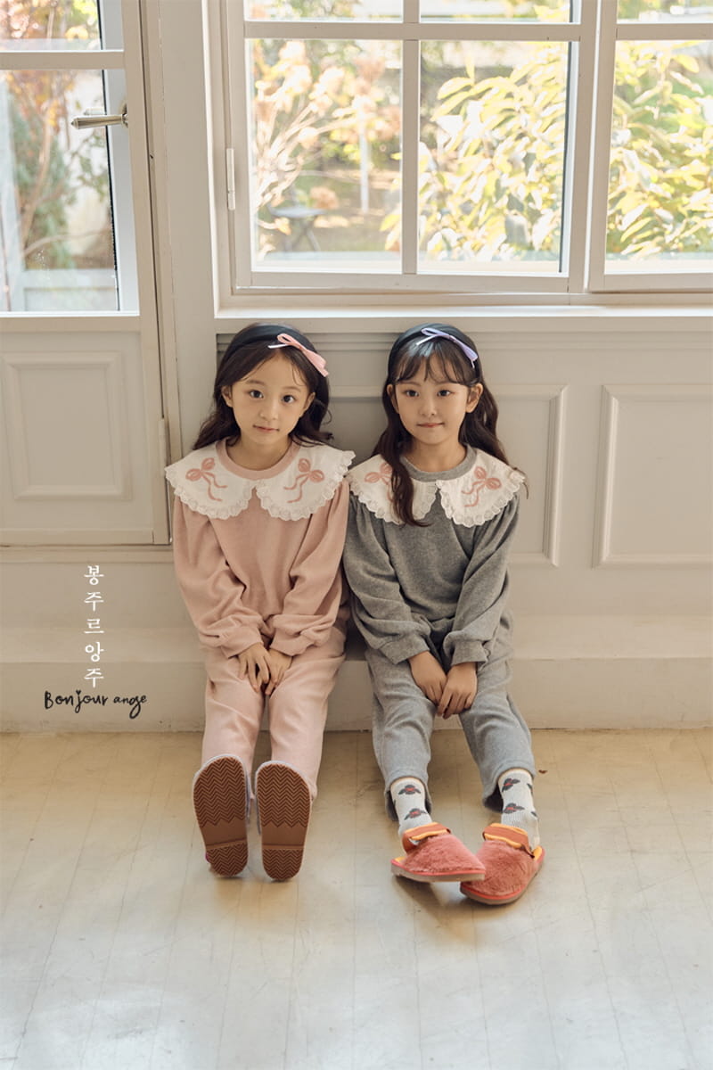 Bonjour Ange - Korean Children Fashion - #kidzfashiontrend - Ribbon Bocasi Top Bottom Set - 3