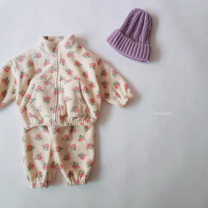 Choucream - Korean Baby Fashion - #babyboutique - Flower Fleece Zip-up Set - 9