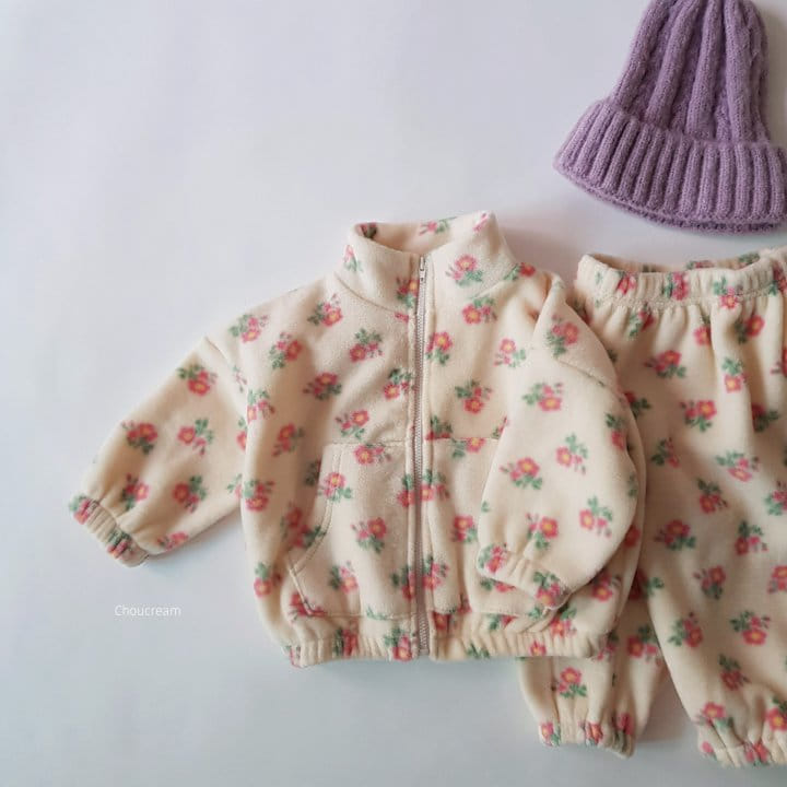 Choucream - Korean Baby Fashion - #babyboutiqueclothing - Flower Fleece Zip-up Set - 10
