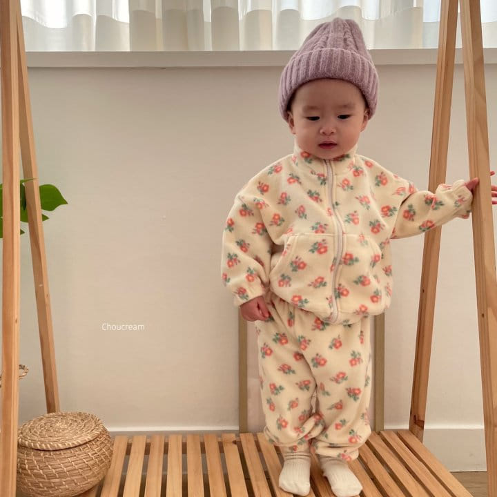 Choucream - Korean Baby Fashion - #babyclothing - Flower Fleece Zip-up Set - 11