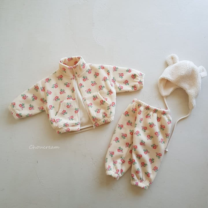 Choucream - Korean Baby Fashion - #babyoninstagram - Flower Fleece Zip-up Set