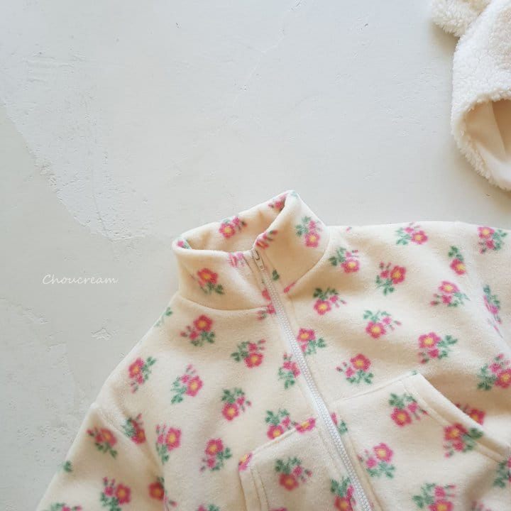 Choucream - Korean Baby Fashion - #babyoutfit - Flower Fleece Zip-up Set - 4