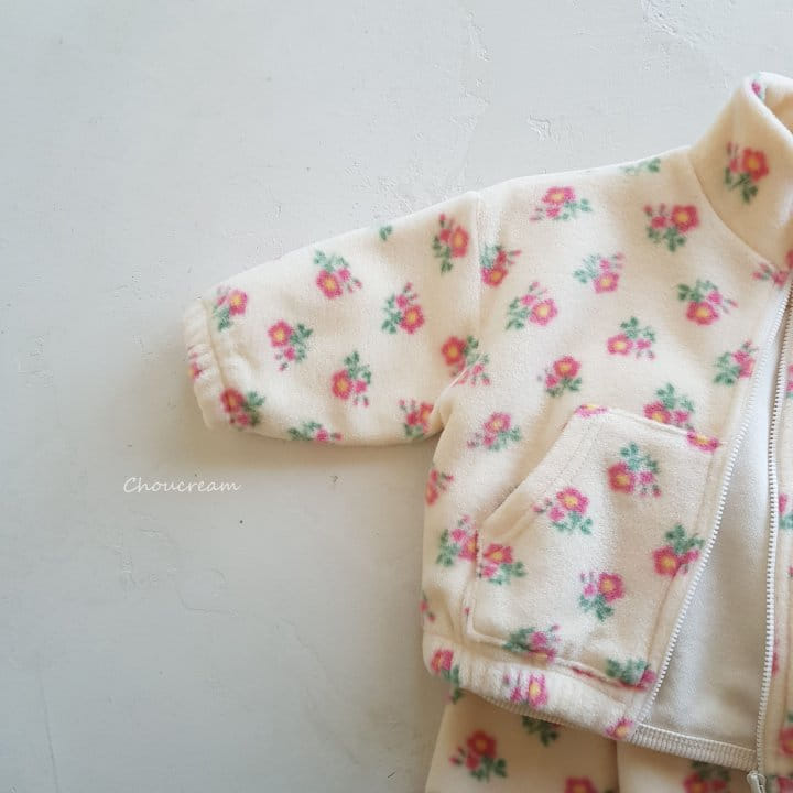 Choucream - Korean Baby Fashion - #babywear - Flower Fleece Zip-up Set - 5