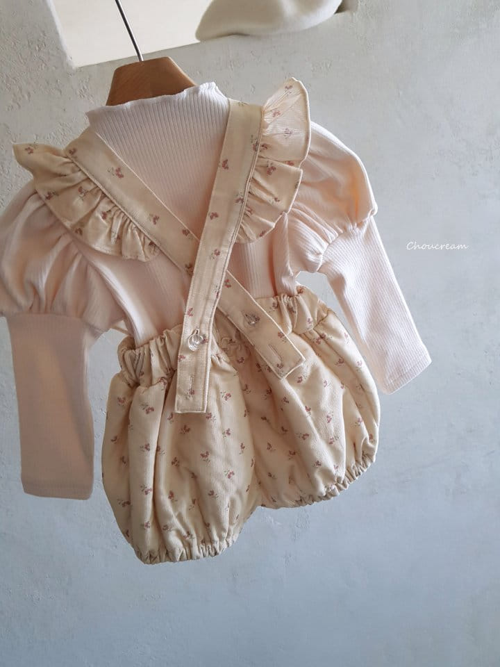 Choucream - Korean Baby Fashion - #onlinebabyboutique - Padding Frill Dungaree Bodysuit - 4