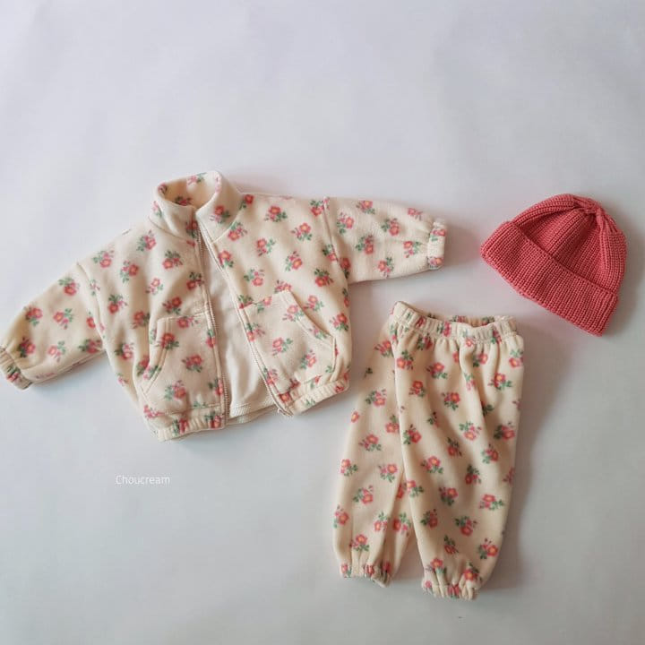 Choucream - Korean Baby Fashion - #smilingbaby - Flower Fleece Zip-up Set - 8
