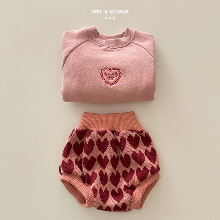Ciel De Maman - Korean Baby Fashion - #onlinebabyshop - Heart Sweatshirt Bloomers Set - 3