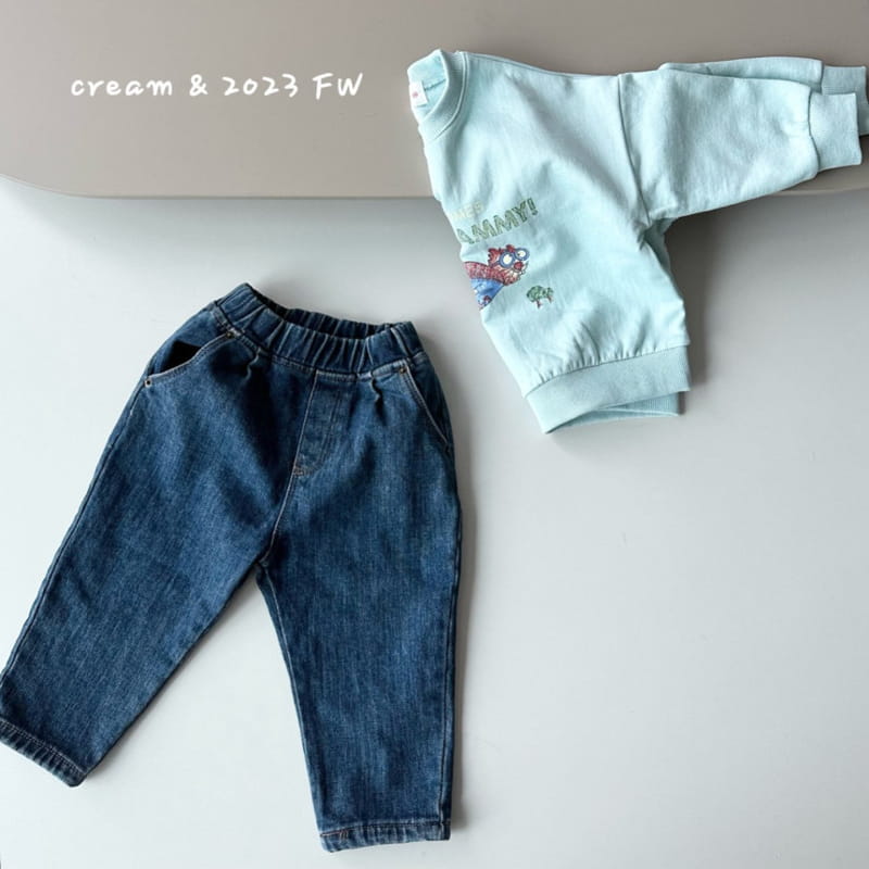 Cream Bbang - Korean Children Fashion - #childofig - Fleece Denim Straight Baggy - 5