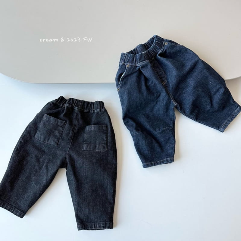 Cream Bbang - Korean Children Fashion - #toddlerclothing - Fleece Denim Darts Pants - 2