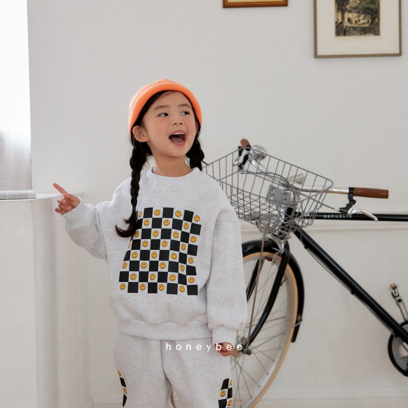 Honeybee - Korean Children Fashion - #childrensboutique - Check Smile Top Bottom Set - 9