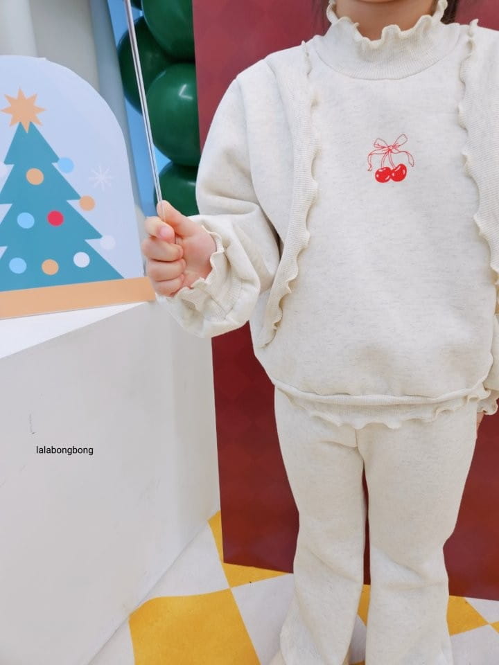 Lalabongbong - Korean Children Fashion - #toddlerclothing - Cherry Ribbon Top Bottom Set - 4
