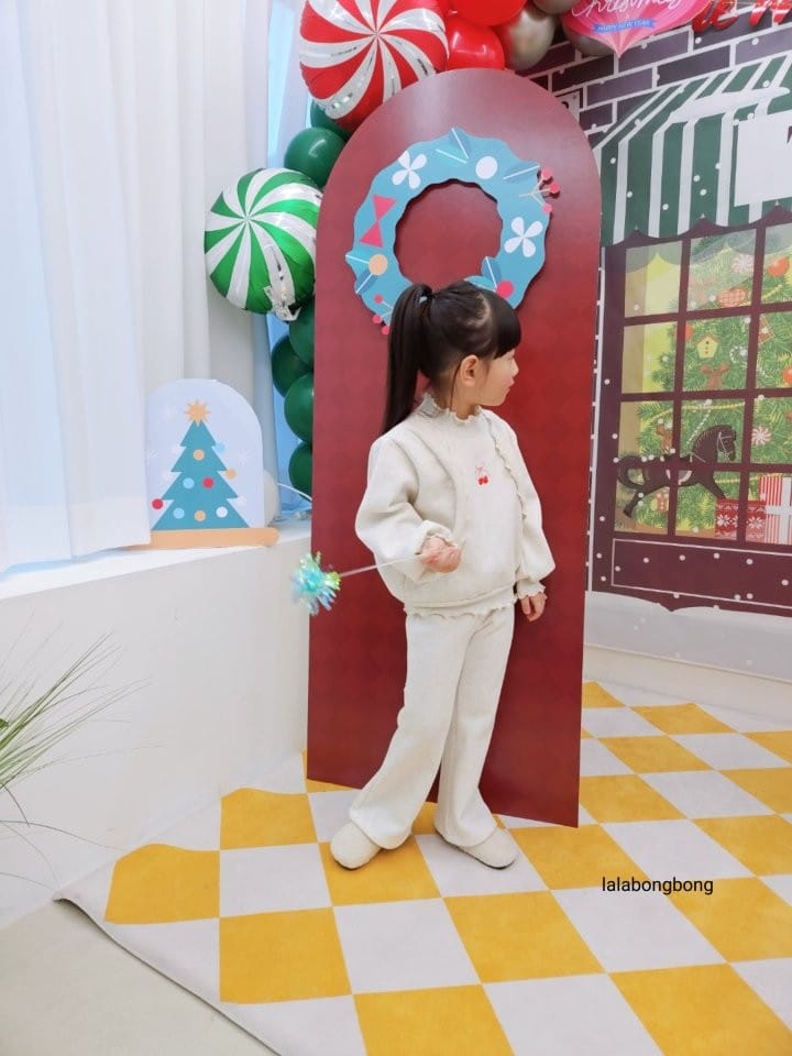 Lalabongbong - Korean Children Fashion - #todddlerfashion - Cherry Ribbon Top Bottom Set - 2