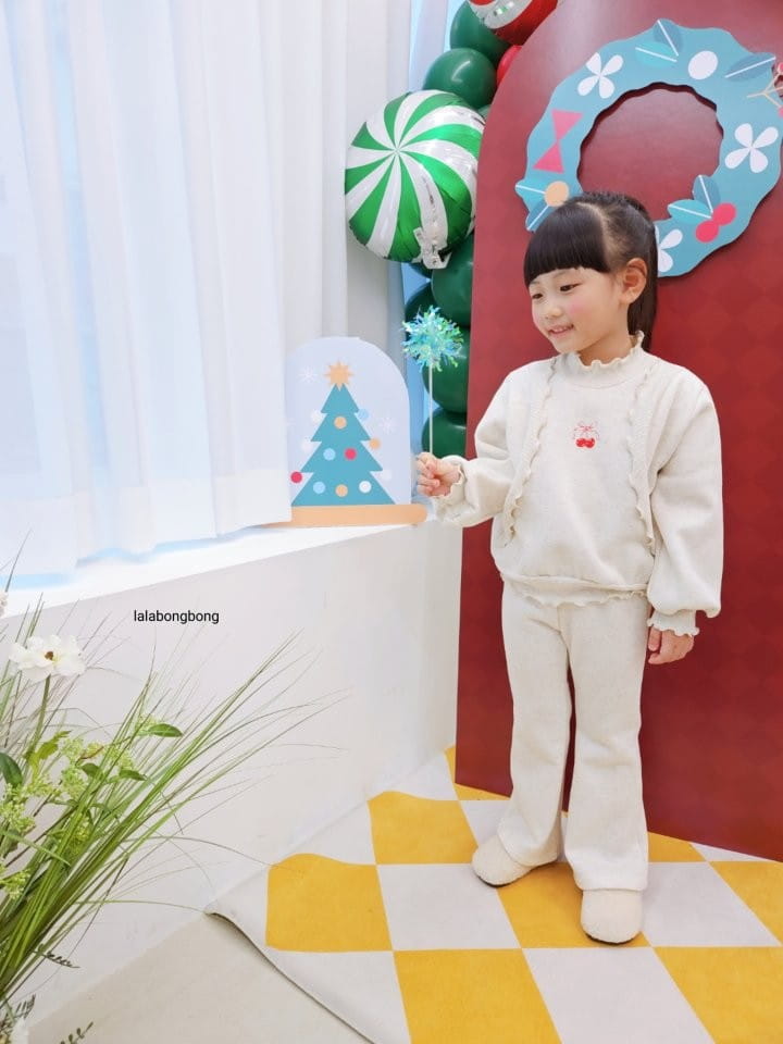 Lalabongbong - Korean Children Fashion - #toddlerclothing - Cherry Ribbon Top Bottom Set - 3