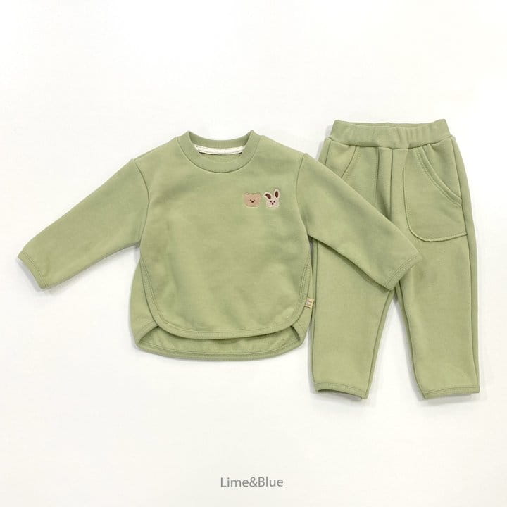 Lime & Blue - Korean Children Fashion - #kidsshorts - Lime Friends Top Bottom Set - 8
