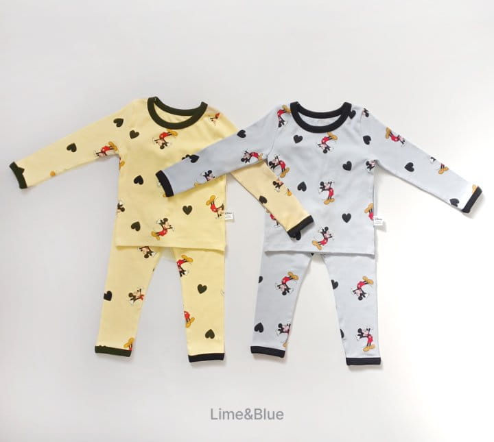 Lime & Blue - Korean Children Fashion - #kidsstore - MK Heart Top Bottom Set - 5