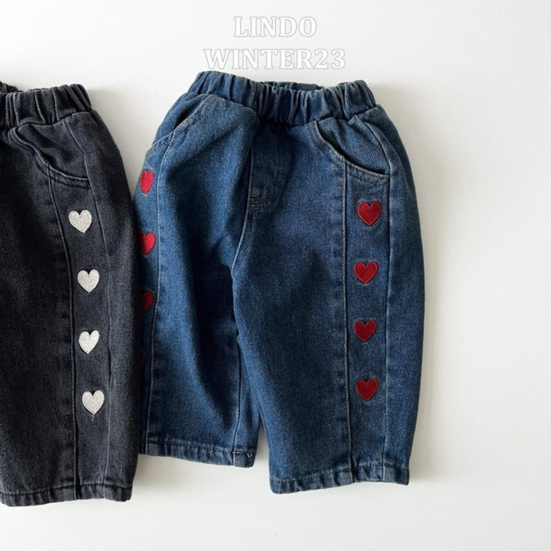 Lindo - Korean Children Fashion - #prettylittlegirls - Heart Bonbon Denim Jeans - 2