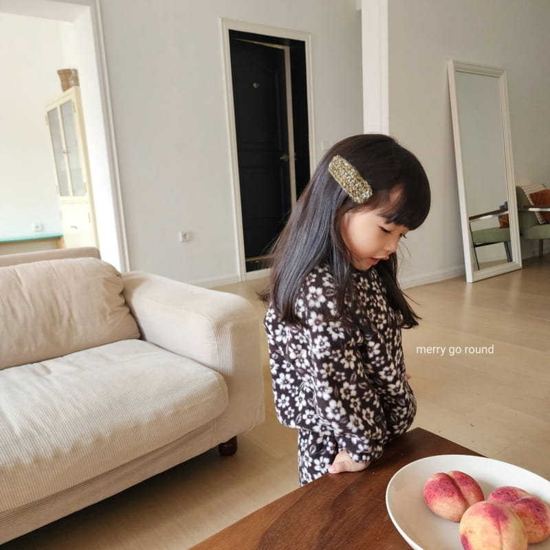 Merry Go Round - Korean Children Fashion - #childofig - Fleece Flower Top Bottom Set - 2