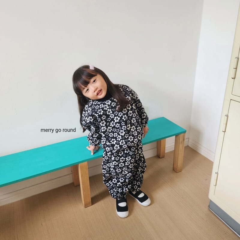 Merry Go Round - Korean Children Fashion - #kidsstore - Fleece Flower Top Bottom Set - 9