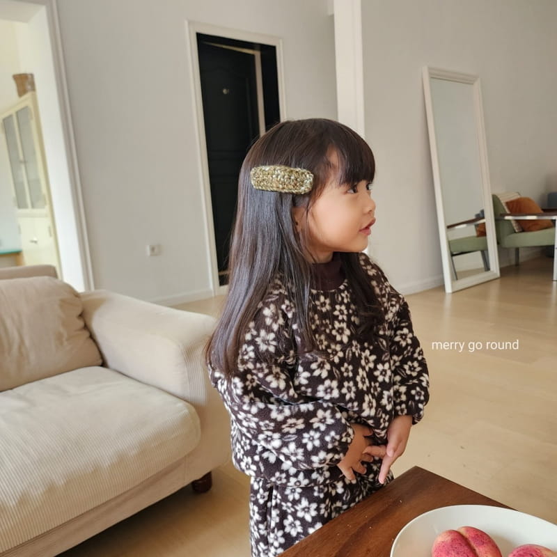 Merry Go Round - Korean Children Fashion - #prettylittlegirls - Fleece Flower Top Bottom Set