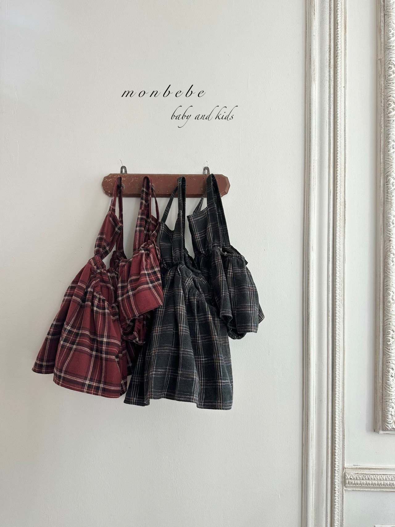 Monbebe - Korean Baby Fashion - #onlinebabyboutique - Check Dungarees Bodysuit - 6