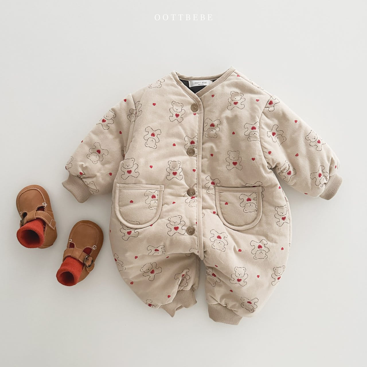 Oott Bebe - Korean Baby Fashion - #babygirlfashion - Heart Bear Padding Body Suit - 2
