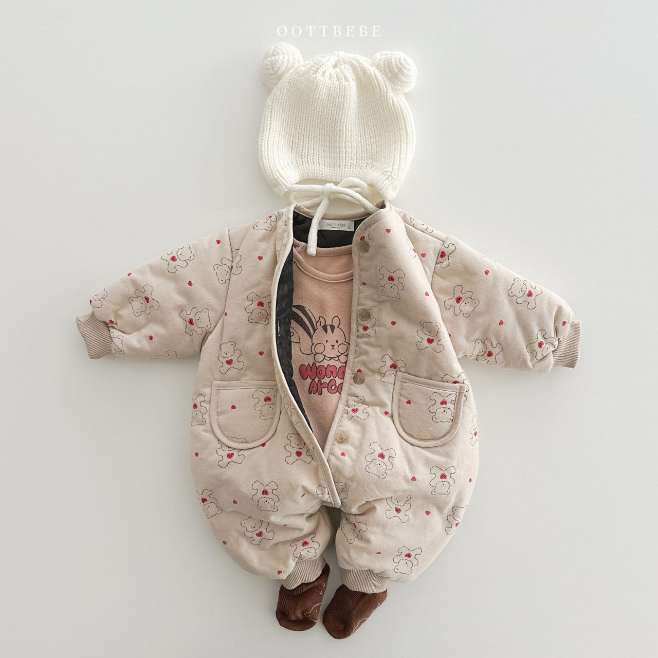 Oott Bebe - Korean Baby Fashion - #babylifestyle - Heart Bear Padding Body Suit - 4