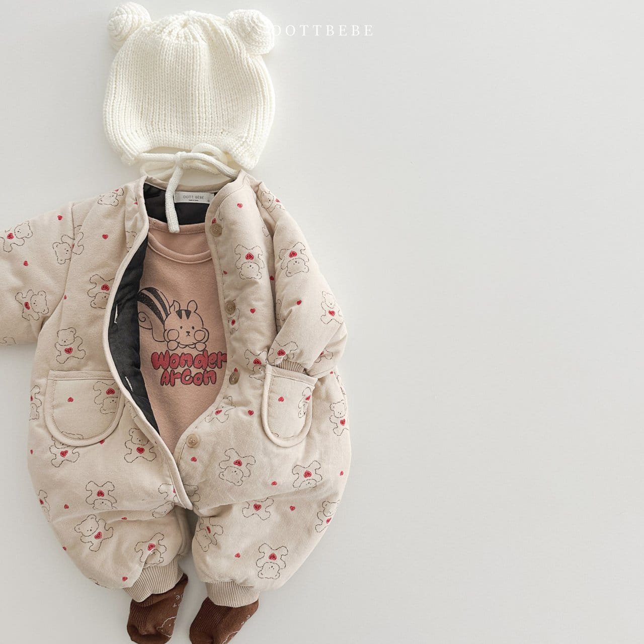 Oott Bebe - Korean Baby Fashion - #babyoutfit - Heart Bear Padding Body Suit - 6