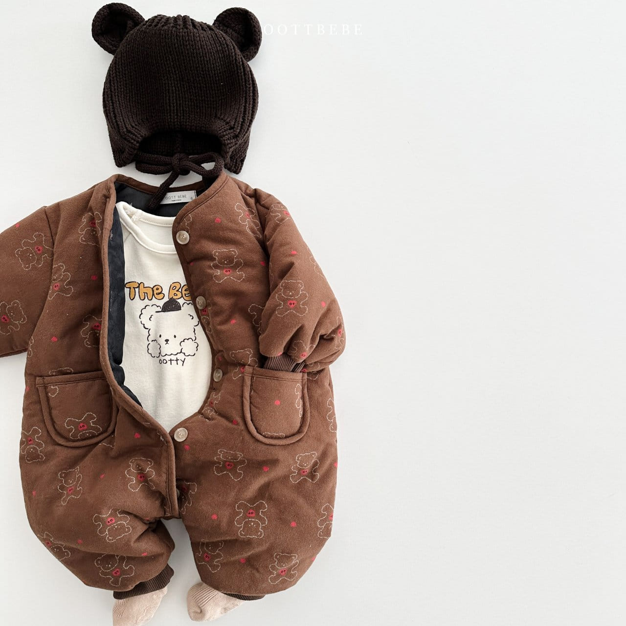 Oott Bebe - Korean Baby Fashion - #babyoutfit - Heart Bear Padding Body Suit - 7