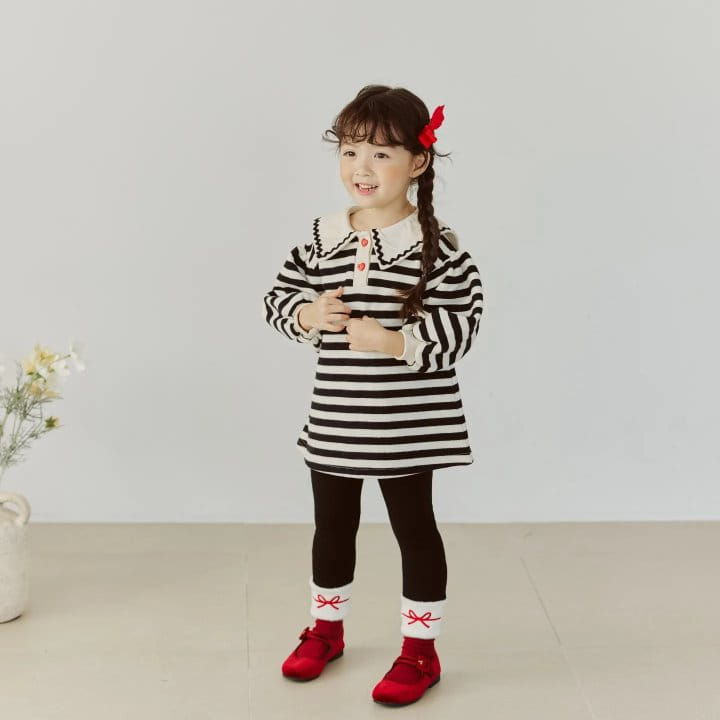 Orange Mom - Korean Children Fashion - #todddlerfashion - Stripes Collar ONE-piece - 2