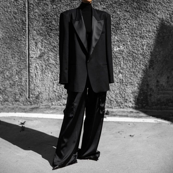 Paper Moon - Korean Women Fashion - #momslook - satin peaked lapel oversized tuxedo blazer