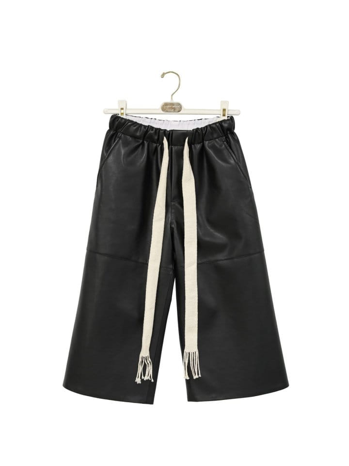 Paper Moon - Korean Women Fashion - #womensfashion - drawstring leather wide culottes trousers  - 4