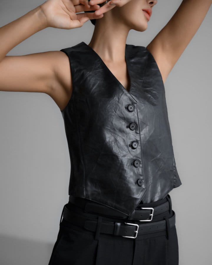 Paper Moon - Korean Women Fashion - #momslook - vegan washed leather button down vest