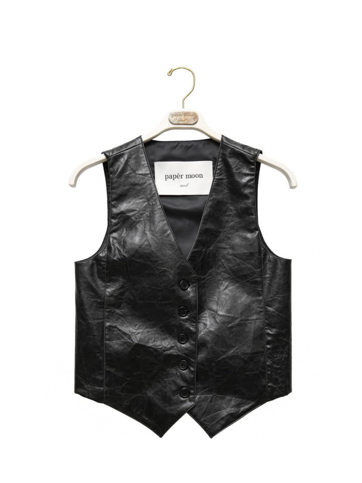 Paper Moon - Korean Women Fashion - #momslook - vegan washed leather button down vest - 5
