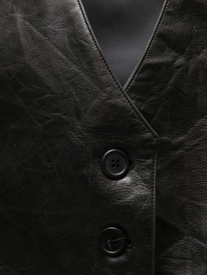 Paper Moon - Korean Women Fashion - #momslook - vegan washed leather button down vest - 9