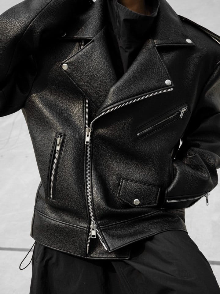 Paper Moon - Korean Women Fashion - #womensfashion - oversized chunky zipped vegan leather biker jacket - 4