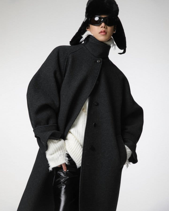 Paper Moon - Korean Women Fashion - #momslook - wool oversized high neck collar balmacaan coat